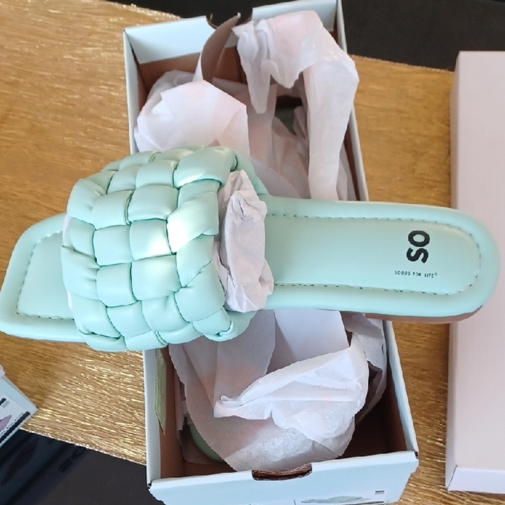 SO Mint Woven Slide Sandals
